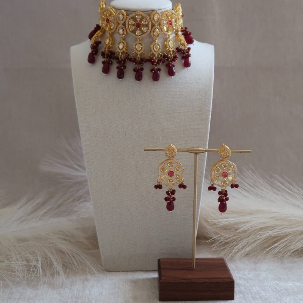 Indian Pakistani jewelry 3 pieces necklace set beads kundan